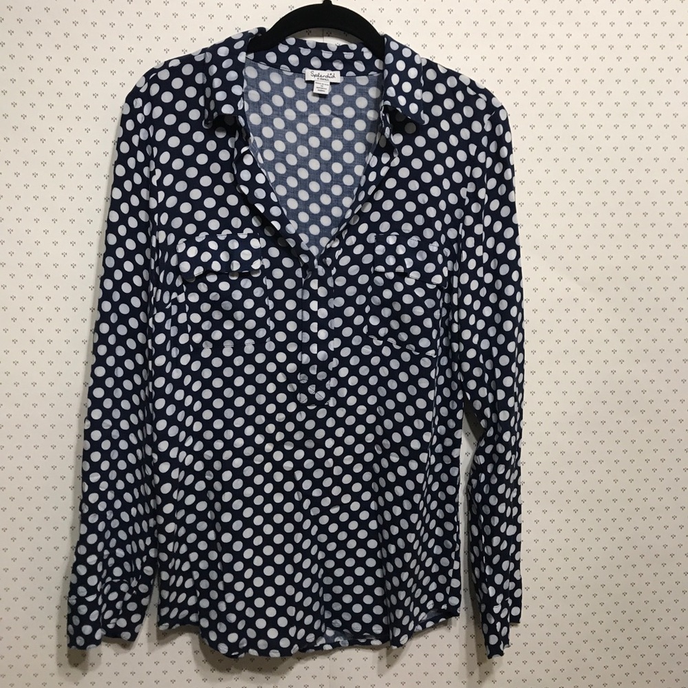 Navy blue with white polkadot long sleeve shirt